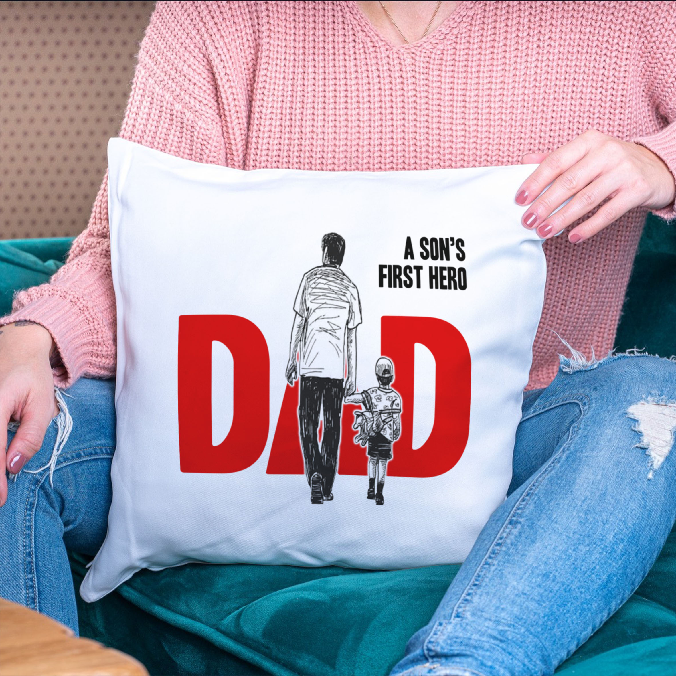 Alternative view of Dad “A Son’s First Hero” Cushion