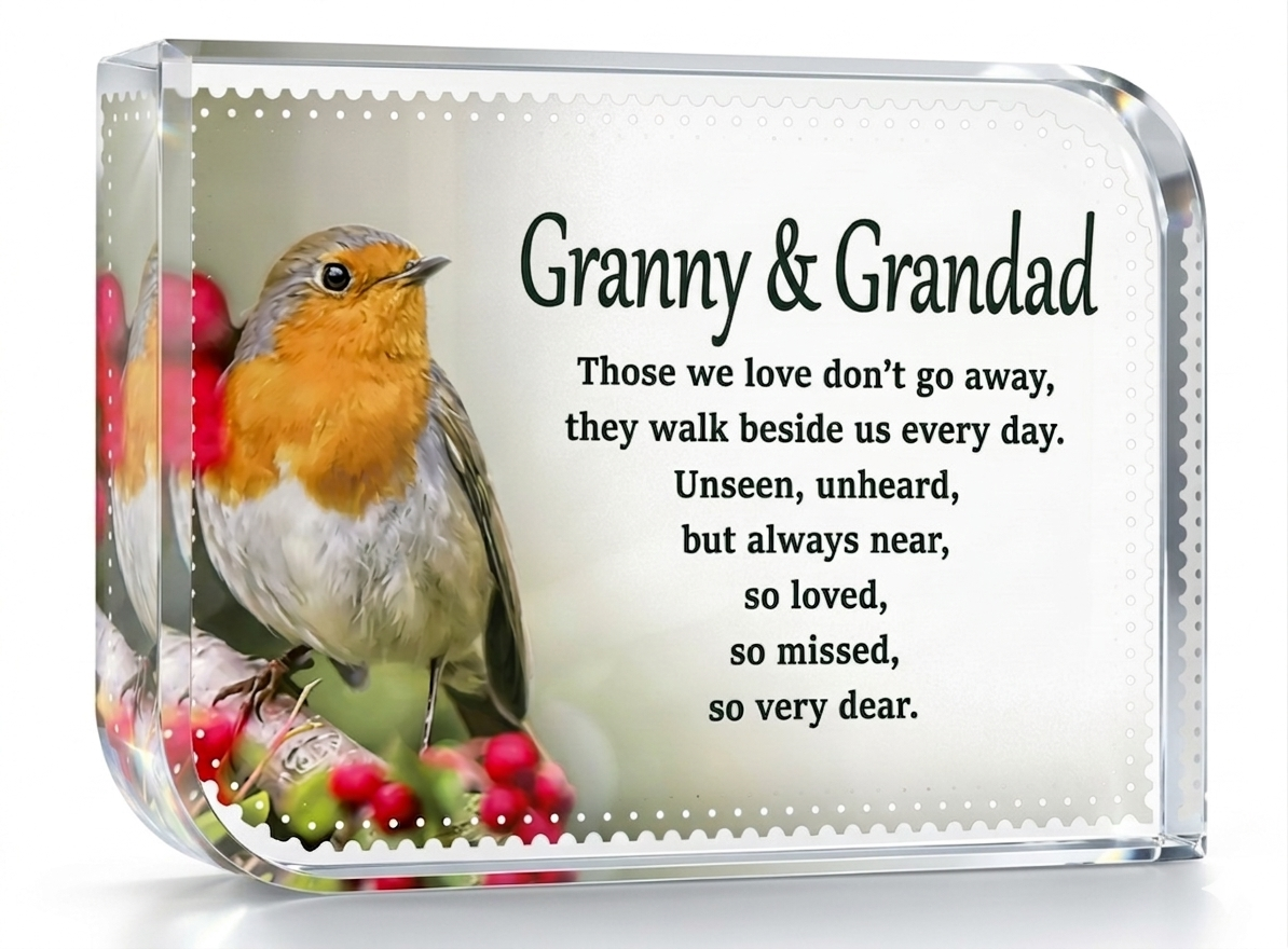 Robin In Memory Crystal - Granny & Grandad