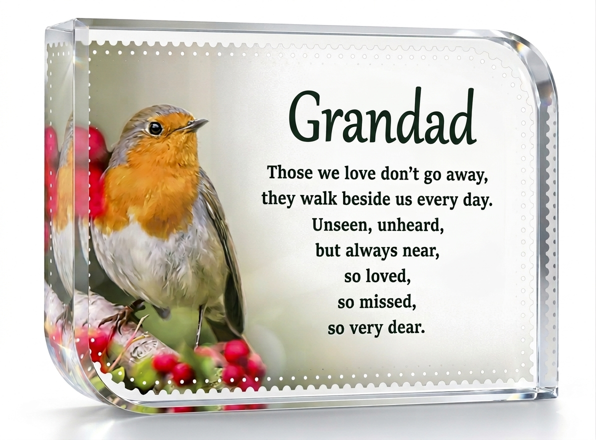 Robin In Memory Crystal - Grandad